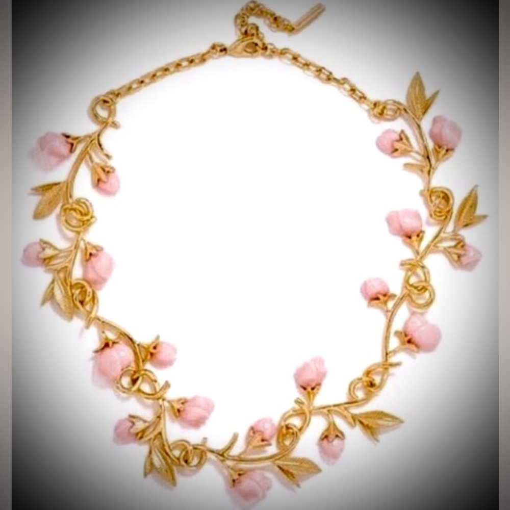 Baublebar Olivia Palermo Anderson Collar gold color necklace w/pink roses NWOB